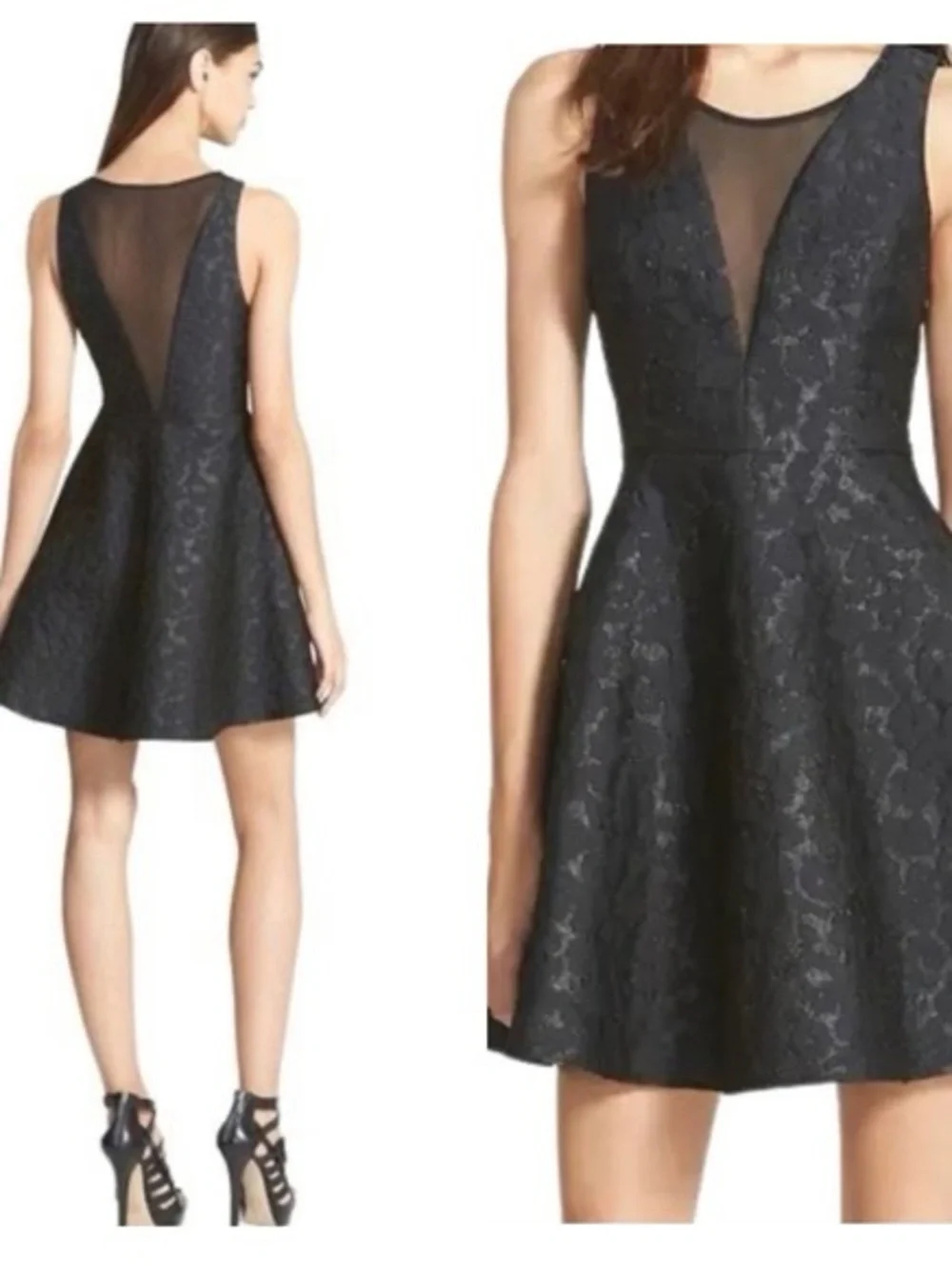ASTR The Label Black Textured Mesh Fit & Flare Dress Size Small LBD - Picture 2 of 11